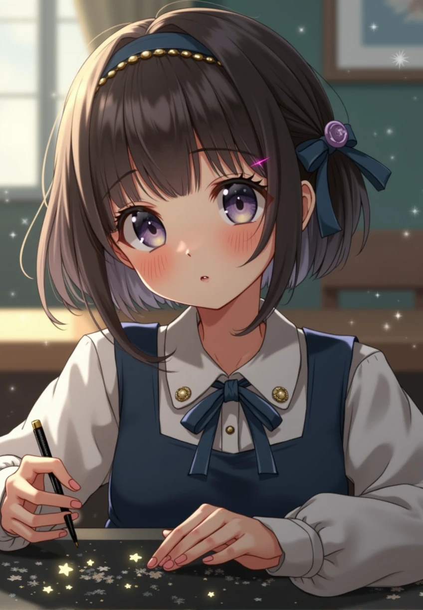 ((masterpiece,best quality)),(Negative Space:1.4),(1 Girl, Solitary:1.4),Beautiful and delicate eyes,Flowing pale pink and lilac hair, Lavender-colored eyes, night, Starry Sky, The stars shine