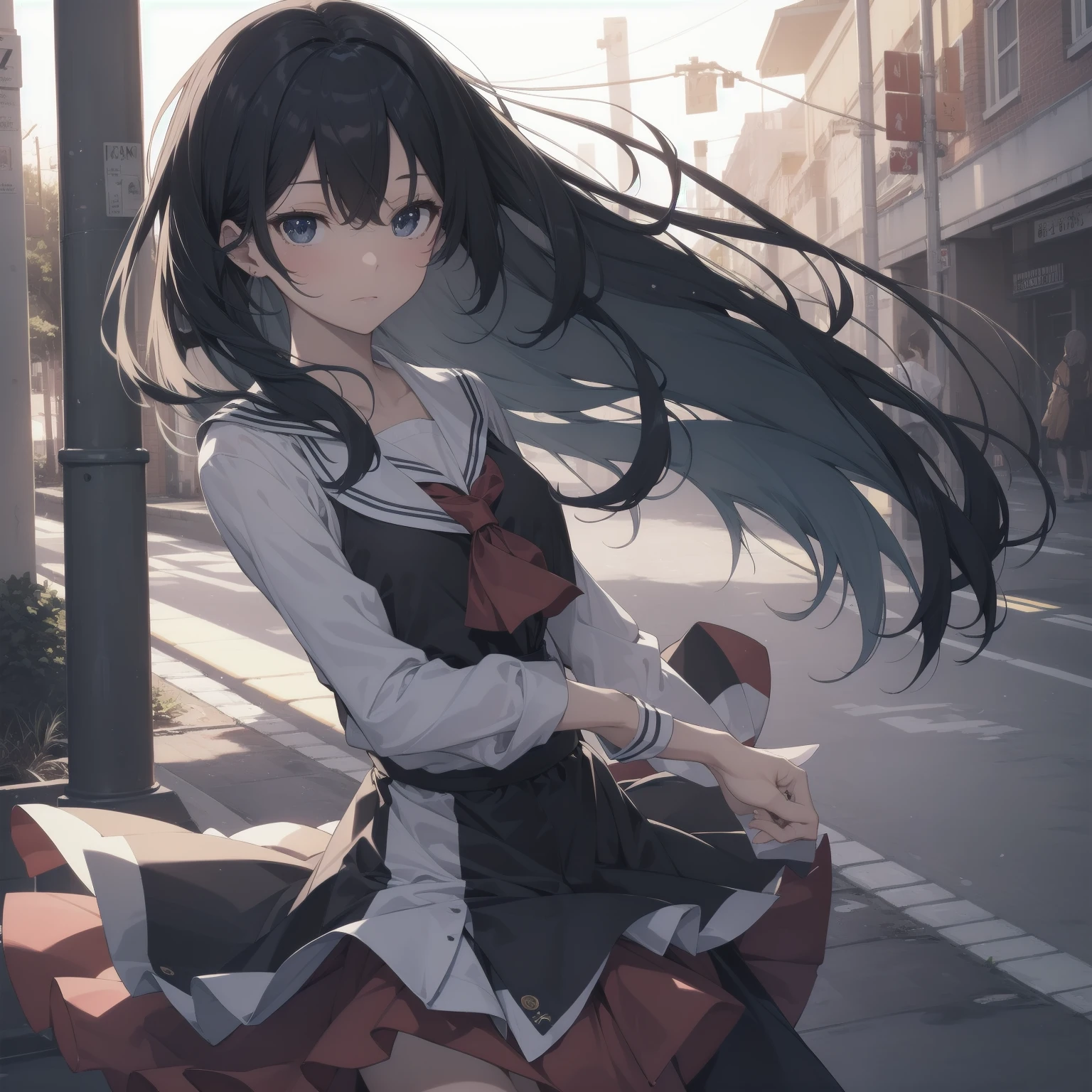 ultra-absurdres-Top quality by artist God, ultra-detailed, high resolution, anime moe artstyle, best anime 8k konachan wallpaper, pixiv contest winner, pool:2810, perfect anatomy,break, 1girl, (Please draw a girl walking sleepily to school alone. )break,(Solo,little female, 13-year-old:1.3),Full limbs, complete fingers,a junior high school student, (very short hair), short cut, flat chest, , small butt, small black eyes, beautiful detailed eyes, well-proportioned iris and pupils, expressive eyes, highres detailed hair, soft expression, salor school_uniform, sailor collar, serahuku, bow, pleated skirt,(Detailed Lighting), (Detailed background), in the School commute route. break,super detailed skin, Best cinematic lighting powered by famous artist, 8k,beauty illustration,photoshop_(medium),very aesthetic,break,((artist:creayus )), artist:clamp ,artist:carnelian ,artist:kantoku ,