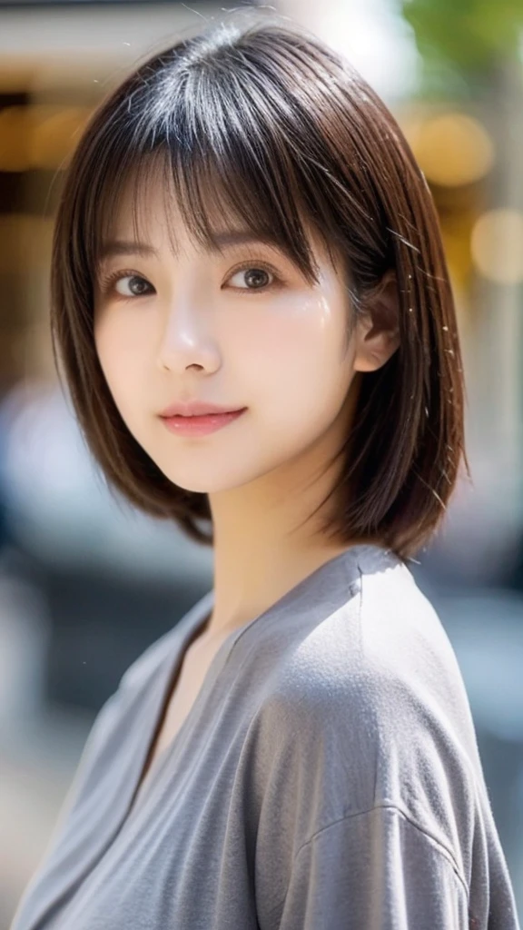 Highest quality、Japanese women、世界一beautifulな美人、beautiful、cute、Brown bob cut hairstyle、Small face、肌がbeautiful、Large breasts、Reality Stick、Blank look、Red Shirt