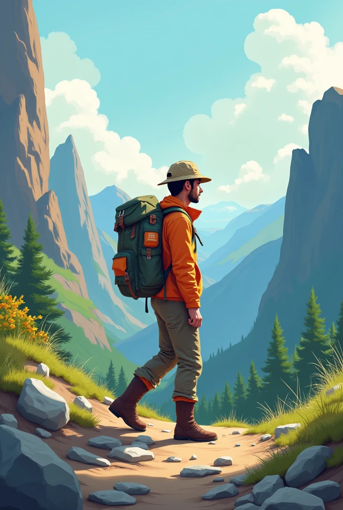 a person preparation for geological activity. make a easy to draw poster.