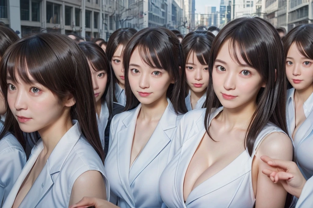 (((8k, 超High resolution, Highest quality, masterpiece: 1.5))), (不誠実なLaughter), (avoid), (((18-year-old: 1.8)))、Japanese Girls、Beauty、Beautiful Skin、(((multiple girl:1.5)))、((((6+girl:1.5))))、((((100:1.5))))、(((1000:1.5)))、((((100 Girls:1.5))))、(((10,000 Girls:1.5)))、(((Crowd Shot:1.5)))、(((women only)))、(((The same face、perfection:1.8)))、Office Girls、(((Big Breasts:1.8)))、Matching clothes、Semi-long hair、Black Hair、100 cute 、Laughter、Main Street、(((Large Groups:1.6)))、High resolution, Soft Light、Beautiful detailed、Very detailed、eyes and face、Beautiful attention to detail、Depth of subject、Wide-angle field of view、top view