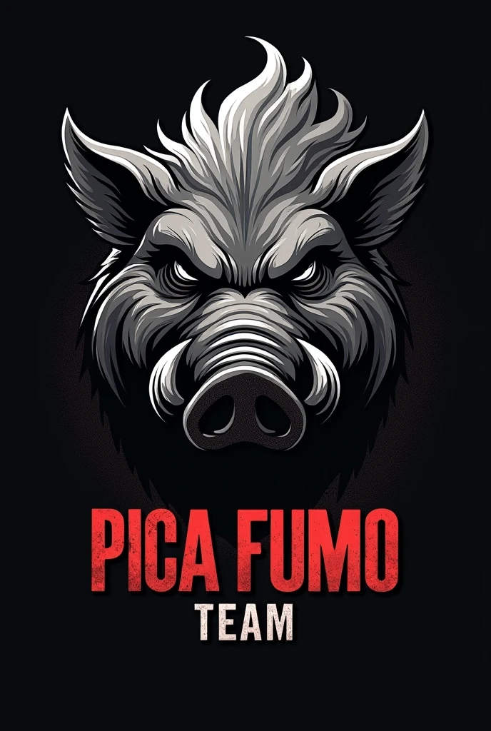 CREATE A LOGO WITH WRITING " PICA FUMO TEAM"
 AND THE FACE OF A BOAR , MORE SCARY 




