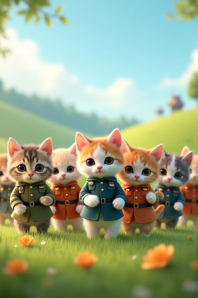 Cute kittens in military uniform 