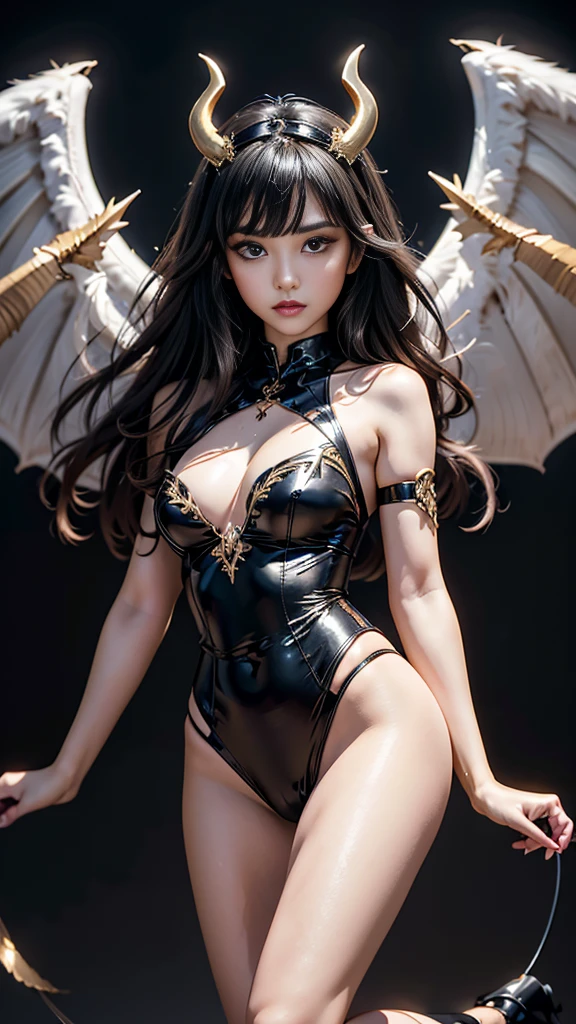 A sexy, tight-fitting but not revealing leather outfit that combines the perfect dynamic elements.: 1.7, Subtle tattoos: 1.6, Fine jewelry: 1.6, Highly detailed skin and facial features: 1.3, Arm and leg details, wings on shoulder, Wings of God and Demon, White and black wings, 16K realistic images, The demon god has wide wings and great power., black bat wings: 1.3, White Angel Wings: 1.5, 6 angel wings, 6 devil wings, สาวสวยlong hairสองเมตร, shiny black hair, Smooth white skinเนียน, red lips, big breasts, small waist, Hip lift, Long legs, Dynamic poses, Slightly concealed armor, Angel wings and devil wings, Floating above the ground, Dark background, Horns grow from the head like a crown., Light from the mountain, Wearing little armor, Sparkling wings, White and black light, 8K resolution, 4000 x 2250 pixels, Wings 100, Wings 1000, Angel wings and bats, 12 wings,รรวมกันของ 6 angel wingsและ 6 ปีกค้างคาว, long hair, Beautiful black and white tight dress with gold decorations, Embraced by twelve wings, He is white and black., Rainbow from the head, Busty breasts, universe backdrop, dynamic gesture, Smooth white skin, Layered wings alternating black and white, Gold pattern set, ชุดเซ็กซี่รัดรูปที่มีความสมดุลระหว่างความเซ็กซี่และความสง่างาม ประกอบด้วยรายละเอียดที่น่าสนใจ เช่น รอยสักที่ประณีต เครื่องประดับที่สวยงาม และผิวหน้าที่ละเอียด มีปีกที่หลากหลาย ทั้งปีกที่เป็นสัญลักษณ์ของเทพและปีศาจ ซึ่งรวมกัน 12 ปีก แบ่งเป็น 6 ปีกของนางฟ้าและ 6 ปีกของปีศาจ ตัวละครมีlong hairสวยงามสีดำเงา Smooth white skinเนียน และมีท่าทางที่แสดงถึงพลัง เธอสวมชุดสีขาวดำที่ประดับด้วยทอง มีเขางอกออกจากศีรษะเหมือนมงกุฎ และมีแสงสว่างที่เกิดจากเขา ฉากหลังเป็นพื้นมืดที่เน้นความโดดเด่นของตัวละคร รักษาอารมณ์ที่เต็มไปด้วยพลังและความน่าอัศจรรย์ ภาพจะมีความละเอียดสูงถึง 8K และแสดงออกมาในรูปแบบที่น่าดึงดูดใจชุดเซ็กซี่รัดรูปนี้ยังมีรายละเอียดเพิ่มเติมที่น่าทึ่ง โดยยังคงสร้างบรรยากาศแห่งความน่าตื่นตาตื่นใจและความสง่างามในคราวเดียว องค์ประกอบของสัญลักษณ์ที่มีไว้สำหรับเทพและปีศาจได้รับการออกแบบมาอย่างพิถีพิถัน โดยเพิ่มความเข้มข้นให้กับภาพลักษณ์ ด้วยการใช้สีที่ตัดกันและมีชีวิตชีวาในแต่ละชั้นของปีก การโอบกอดด้วยปีกทั้งสิบสองสร้างความรู้สึกของการอยู่เหนือโลก
แสงสีขาวและดำจากปีกชั้นๆ ยังช่วยเสริมสร้างอารมณ์ให้เข้ากับบรรยากาศที่ตึงเครียด ขณะเดียวกันก็สะท้อนความงามและความกล้าหาญของตัวละครนี้ ไม่เพียงแต่มีเสน่ห