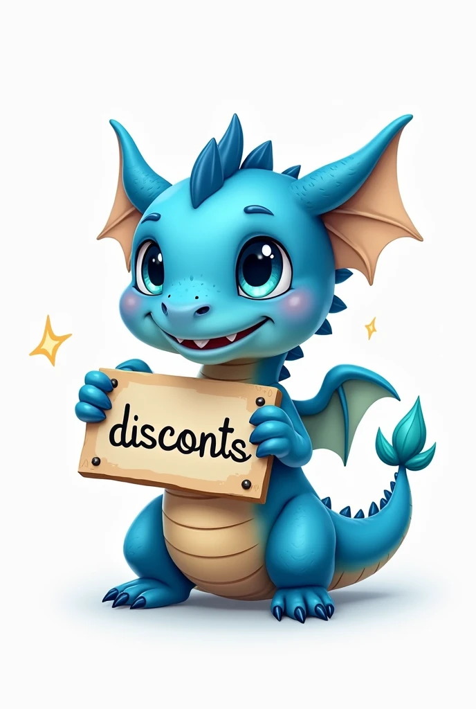 Make a cute blue dragon holding a sign with the name disconts written on it.
no back ground