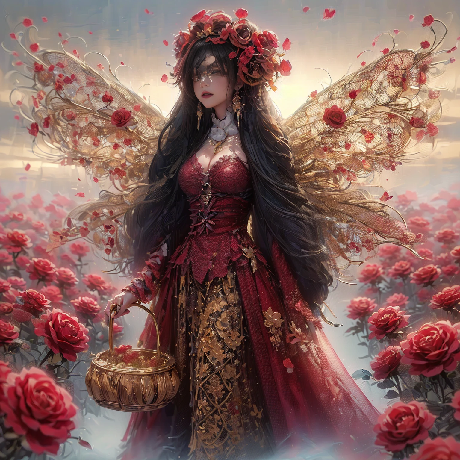 arafed woman with bustier gigantic breast in a corset and dress in front of a building, she as a godess of roses wearing an ornate outfit, ornate dress, intricate dress, elegant corset, ornate and elegant, extravagant dress, inspired by Hedi Xandt, ornate attire, intricate outfit, ornate royal gown, ornate clothing, ornate gown, intricate and elegant, intricate detailed dress, ornate , royal dress,  masterpiece, best quality:1.2),,(8k,highres,RAW photo,realistic,photo-realistic:1.3),(detailed skin texture,detailed cloth texture,beautiful detailed face:1.25),professional lighting,photon mapping,beautiful soft light,radiosity,physically-based rendering,raytracing, model shoot style, model shoot style, (extremely detailed CG unity 8k wallpaper), full shot body photo of the most beautiful artwork in the world,