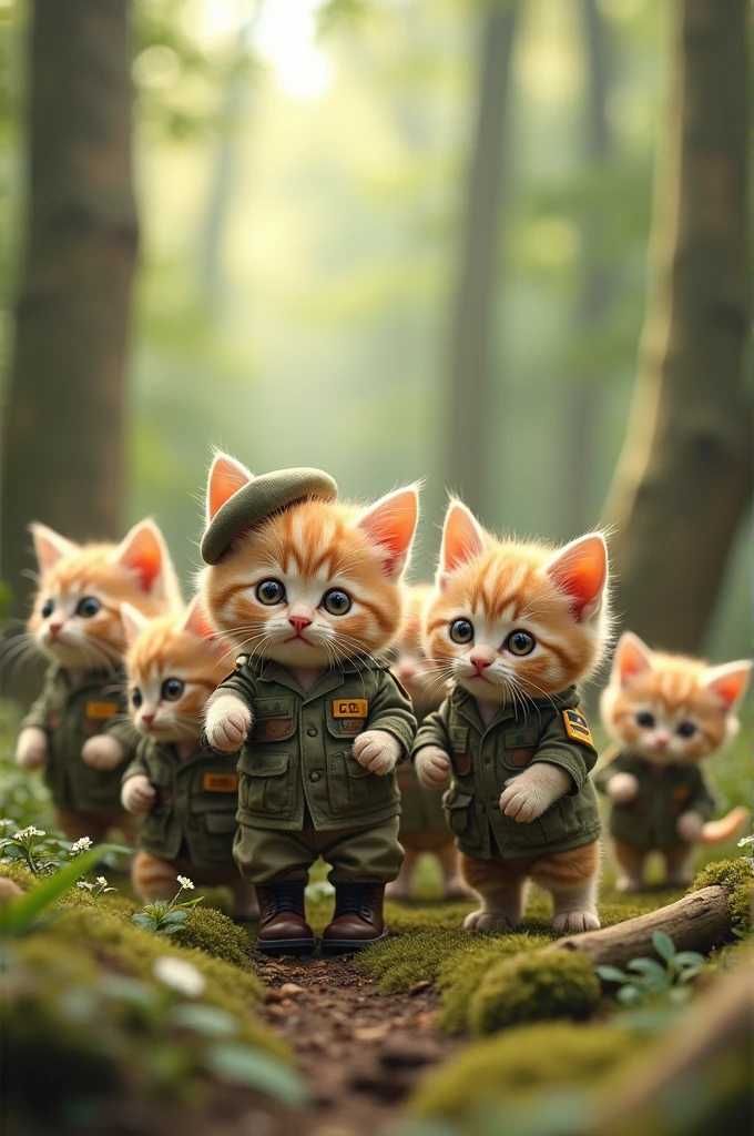 Cute kittens in army uniform