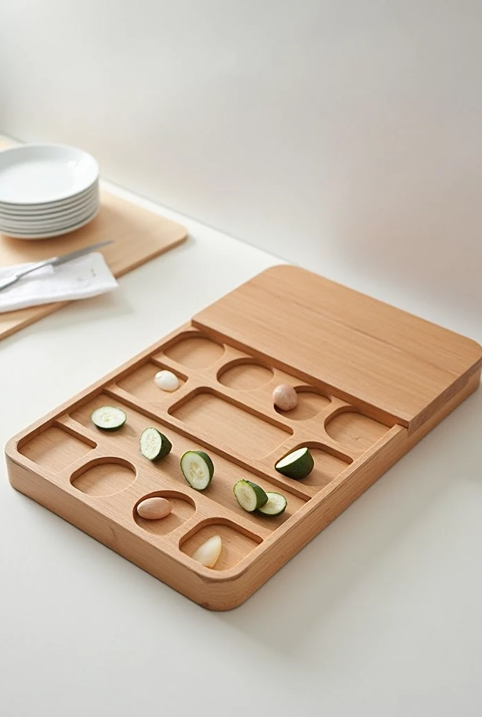 Make a chopping board with built in sorting storage of done slice