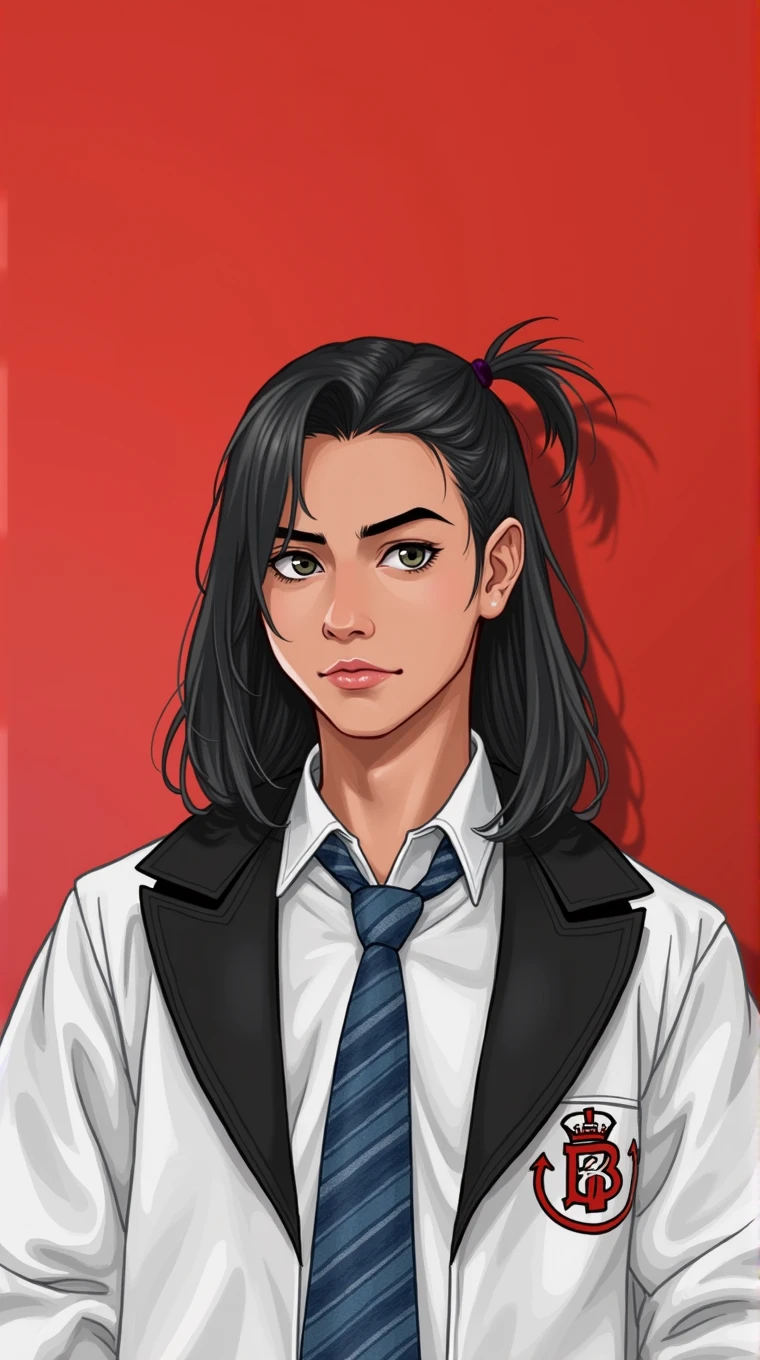 change his tie into a high school tie and his hair backwards