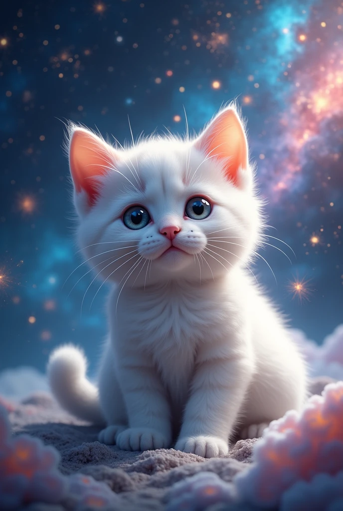 Haute qualité chat blanc super minon ultra realiste arriere plan espace