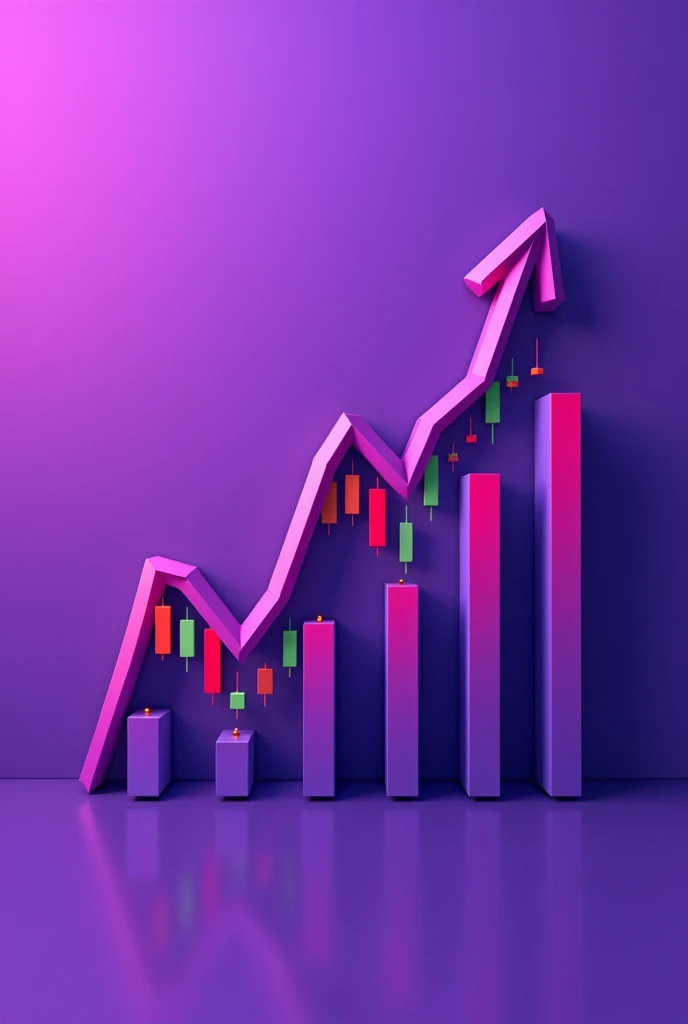 can you generate an app icon image for trading stock line chart going up against red green candlesticks with app icon color as purple instead of white, make it look modern design minimalism