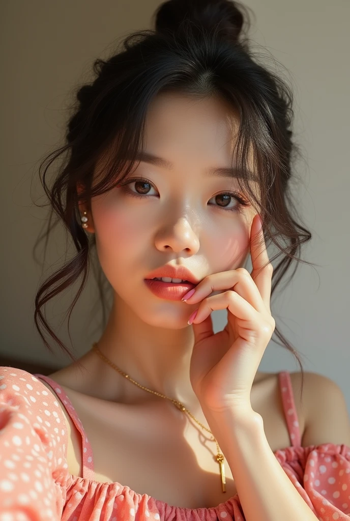 Japanese model takes selfie like a social media influencer、Webcam Photos、Photo by Felicia Simone、Filmed in Provia、hinchel、Glossy。