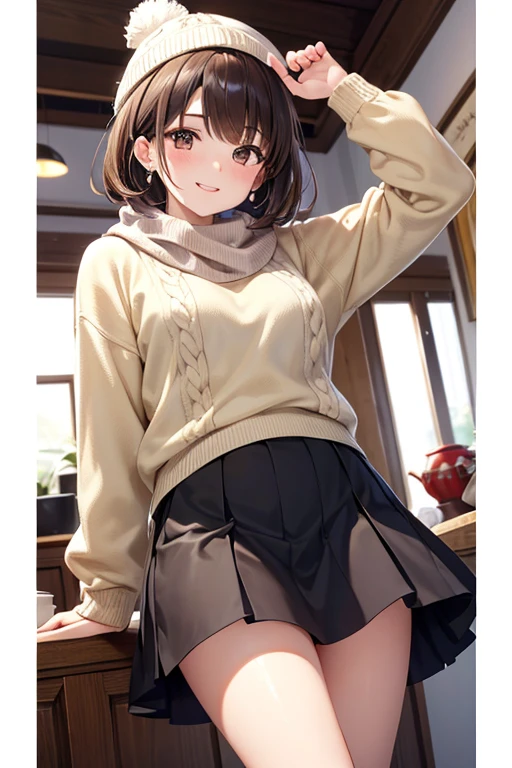 anegasaki nene、Shiny brown hair, short hair, (Beautiful brown eyes、Sparkling eyes, Fine grain)、smile、Ultra-detailed eyes、Highly detailed face, Highly detailed eyes,


1 person, 
(masterpiece:1.4)、(highest quality:1.4)、Ultra-high resolution、Beautiful Features、20-year-old woman、Short Bob、Earrings、Knitted hat、Beige sweater、scarf、Checked skirt、tights、Red face、smile、((it&#39;s snowing、city、walk、))profile、sunrise、Bust up shot