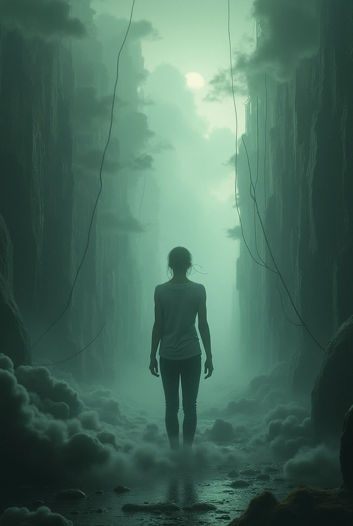 Draw me a picture about this phrase " I suddenly woke up in the middle of my dream, But only to realize that I was dreaming and that I needed to keep doing it so as not to die.!! "