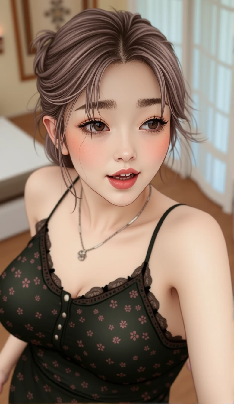 (depicting a single moment from a for adults), (hand-drawn), (various patterned feminine casual dress), ((round face, eyes with realistic sizing, drooping eyes, blush, sweat, shame smile, thin lips, spread her legs)), (((standing to hit her crotch the corner of the table, orgasm))), open mouth, sexy hot slim big boobs
INFO