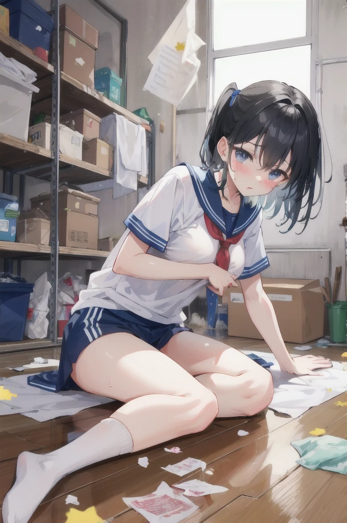 The whole body is covered in oilで光沢感がある　とてもbeautiful girl　ベッドに横たわるbeautiful girl　Too big breasts　Very big boobs　Dynamic Pose　Yogurt sauce spilled on the ground　Used tissue paper on the ground,　 Crumpled used tissue paper, Used tissue paper on the ground,　Excessive sweating on the face,Dripping sweat,Sit on the bed,　Dirty duvet　Very old gym mat ,Gymnasium Warehouse,　There are a lot of used tissues on the floor ,　Crumpled used garbage is scattered all over the place..,　Jim Matt, 　 使用済みティッシュペーパーでMessy room,　I am going to cry　Embarrassing　Dimly lit room　Hardwood Floors　Small used tissue paper rolls scattered around　The upper body is school&#39;Designated white gym uniform., Blue Sleeve　The bottom half is blue bloomers　Tight-fitting bloomers　high school student　Illustration Style　Anime Style　Small lips　beautiful girl　Very cute clothes　Cheeks pink　Light purple hair　Blonde long hair　super curly hair　Super long sideburns　Rubber clothing　hair band　Pearl white silk tights that become transparent when wet　White super long boots　Big eyes　Droopy eyes　Shocking Pink Rouge　Sweating profusely　　Crushed used tissue paper　The whole body is wet from rain　Steam coming out of the whole body　Steam rises across the screen.　white breath　Haa　The whole body is covered in oil　evening　Overall orange background　Sunset sunshine全身図　The whole body fits on the screen　The whole body is covered in oilで光沢感がある　Tear off a small roll of used tissue paper,　 Crumpled tissue paper, Torn used tissue paper on the ground,　Excessive sweating on the face,Dripping sweat,汚れたSit on the bed,　Dirty bedding　Dirty old gym mat ,Gymnasium Warehouse,　There are lots of tiny pieces of tissue paper on the floor.. ,　Crumpled used garbage is scattered all over the place..,　とても汚れたJim Matt, 　 Messy room,　Scared　I am going to cry　Embarrassing　Dimly lit room　Hardwood Floors　Used tissue paper scattered around　とてもbeautiful girl　high school student　Illustration Style　Anime Style　Small lips　Frightened face　Baby Face　beautiful girl　Very cute clothes　Cheeks pink　Light purple hair　Blonde long hair　super curly hair　Super long sideburns　Rubber clothing　hair band　Pearl white silk tights that become transparent when wet　White super long boots　Big eyes　Droopy eyes　Stern expression　Shocking Pink Rouge　Sweating profusely　　Crushed used tissue paper　The whole body is wet from rain　Mucus clings to the whole body　Steam coming out of the whole body　Steam rises across the screen.　white breath　Haa　The whole body is covered in oil　evening　Overall orange background　Sunset sunshine
