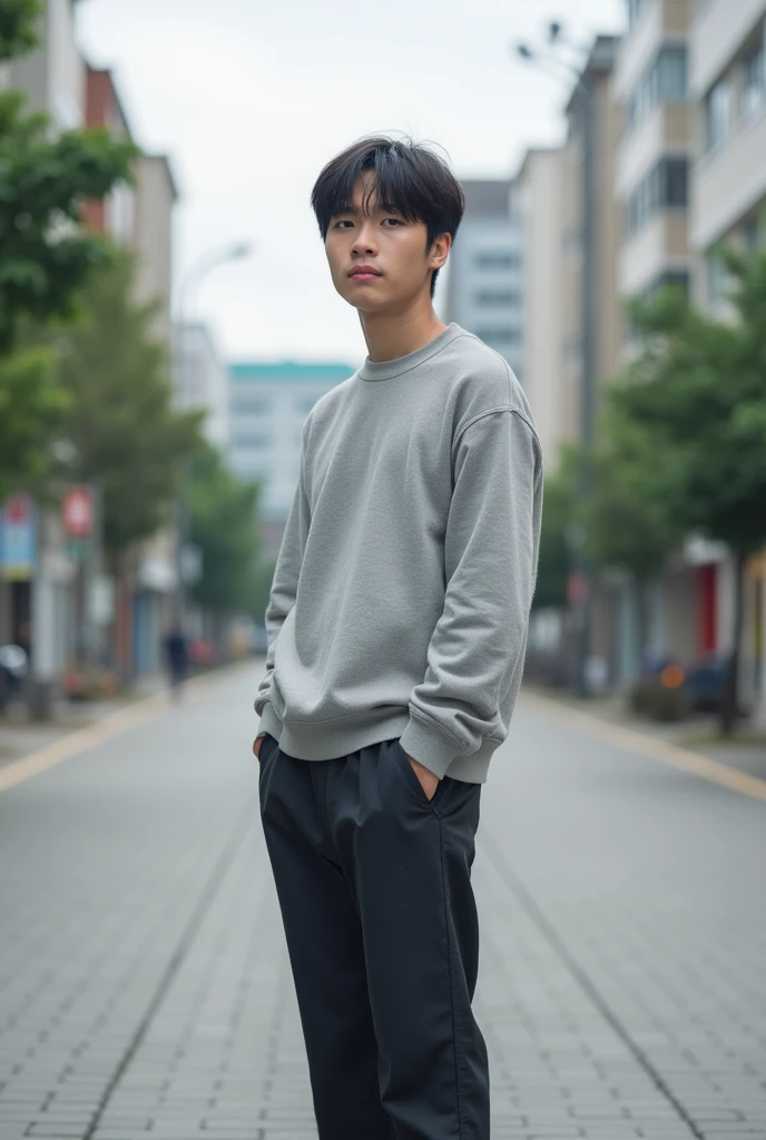 23 years old Japanese male university student Hairstyle parted in the center I can see your forehead Simple Outfit color of clothing(monotone) Full body photo(So that you can see your feet) A photo taken unexpectedly profile Photo from a distance place(Urban city、人がいないplace) hands positioned(Don't put your hands in your pockets) Other shoots