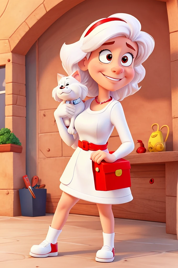 cartoon woman holding a White Dog and a red box, cartoon, cartoon illustration, cartoon!!!, cartoon, cartoon style, animal cartoonist, in cartoon style, caricature, digital art cartoon, cartoon portrait, cartoon digital art, alarcon cartoonist, caricaturist, cartoon art style, cartoon art, cartoon digital painting, 8k