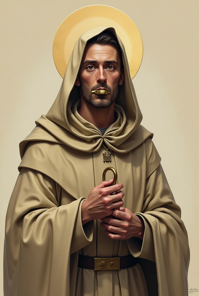 Saint Raymond Nonato with a padlock on his mouth and the mercenary's robes, beiges