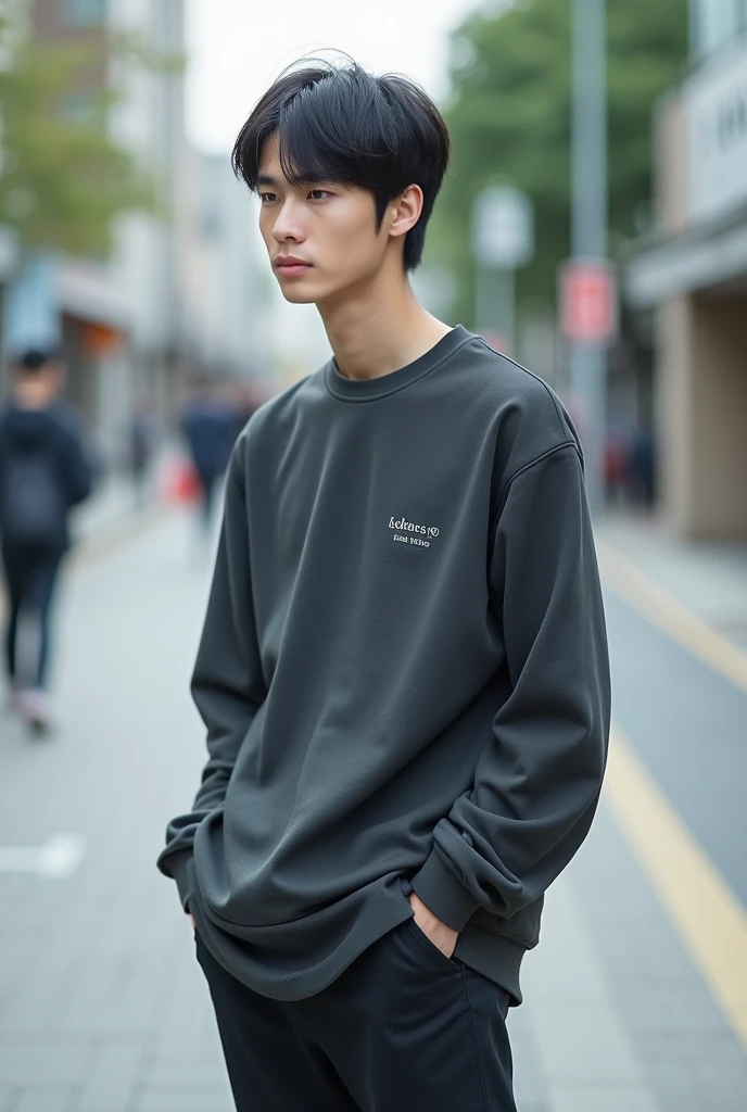 23 years old Japanese male university student Hairstyle parted in the center I can see your forehead Simple Outfit color of clothing(monotone) Full body photo(So that you can see your feet) A photo taken unexpectedly profile Photo from a distance place(Urban city、人がいないplace) hands positioned(Don't put your hands in your pockets) Other shoots