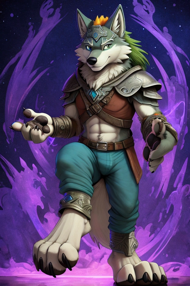 By marc knelsen, by elranno, furry, the legend of zelda twilight princess, anthropomorphic, wolf link, paws, paw pads, showing off paws, foot focus, feet, showing off feet, seductive