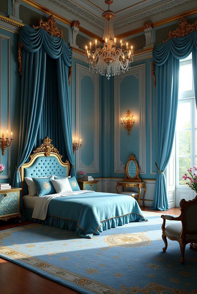 British royal palace bedroom,ancient,Princess's,The main color is blue