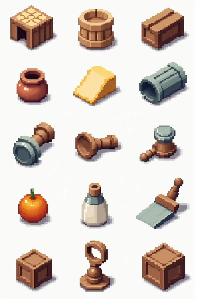 crie 12 sprites em pixel usadas em object builder