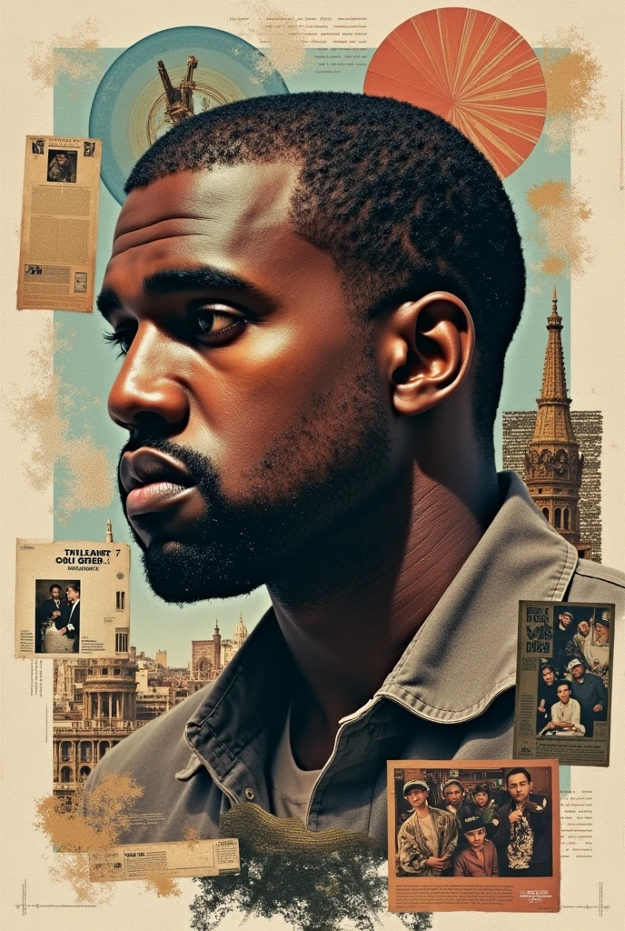 kanye west collage poster with vintage effects and texts