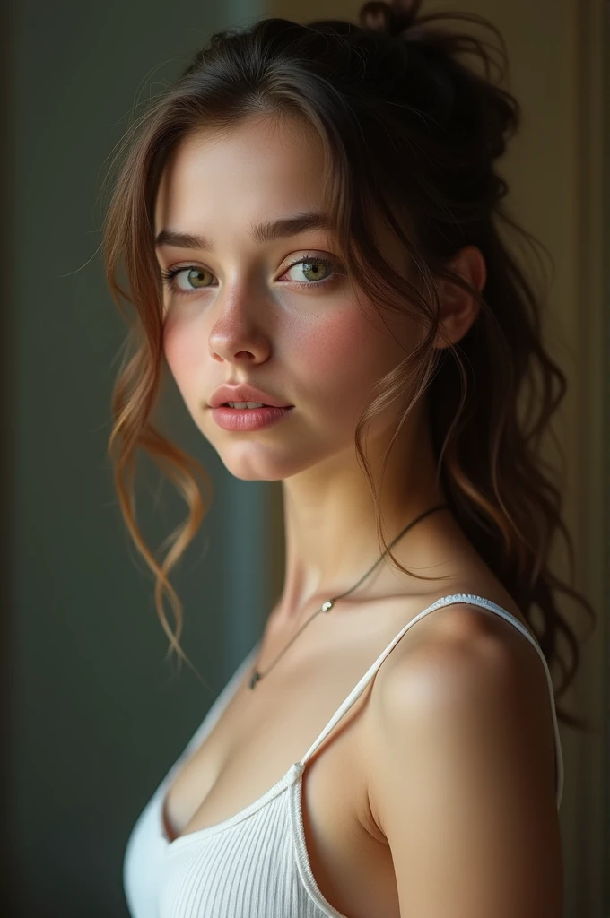 teenager, b small breasts, Petite Rusen girl, adorable, Youngnagers, , light skin, reali-Foto, small breasts, narrow hips, impure skin, Gooh, High level of detail, Soft lighting, realisti, Sehr realisti, foto realista, Teenager girl, cute face, green eyes, Child&#asts, Natural skin color, pores, Heighcm, Small buall breasts: 1, 1), athletic breasts, butt 1.1, waistmall butt , sce , straight chest