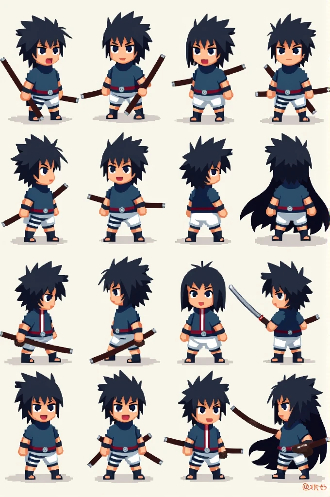 crie 12 sprites em pixel art do personagem sasuke para object builder