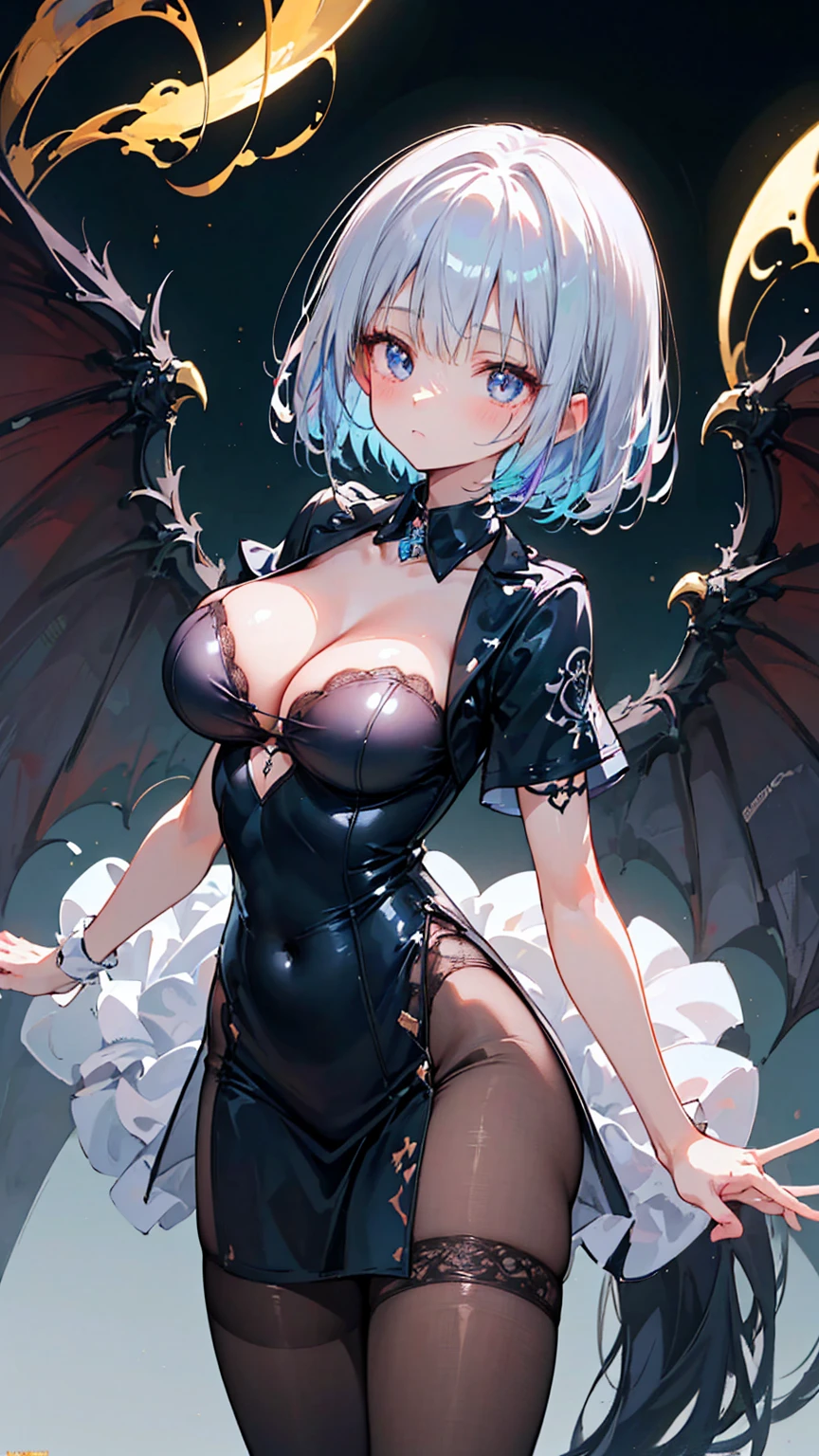 Ultra-high resolution, 8k,high quality,(((Cute tops,Goth))),(Retrospective angle,Cunning Hand),(、glowing、iridescent light,soft shadow,Anime Painting,thin line drawing),One Little Woman,(((giga breasts,))),
