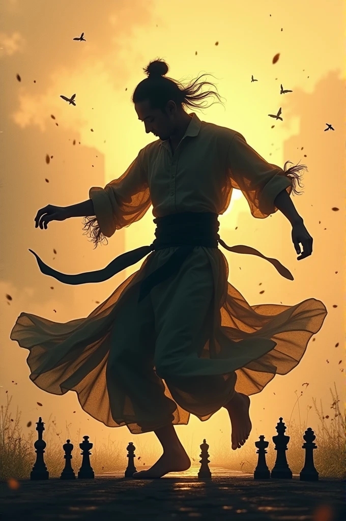 A silhouette of a man dancing Folklore, He is also a butterfly swimmer., Play Agedrez and be a master