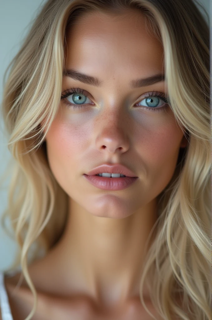 1girl, beautiful detailed eyes, beautiful detailed lips, extremely detailed eyes and face, long eyelashes, realistic portrait, photorealistic, 22 years old, high quality, 8k, best quality, ultra-detailed, HDR, physically-based rendering, vivid colors, soft lighting, mix of Robbie Margot and Megan Fox, light blonde hair, blue eyes