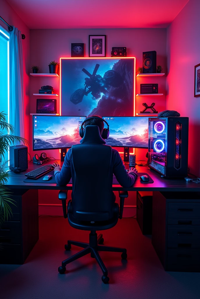 Gaming Room, Apply LED, on the table a computer, Screens, 