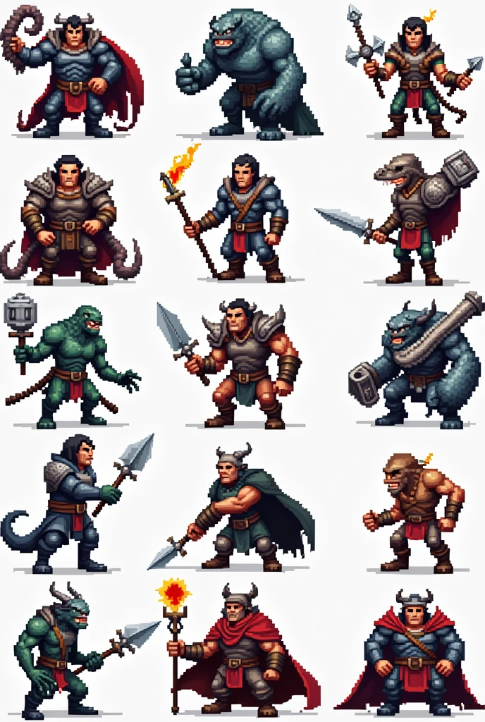 create 12 pixel art sprites for tibia