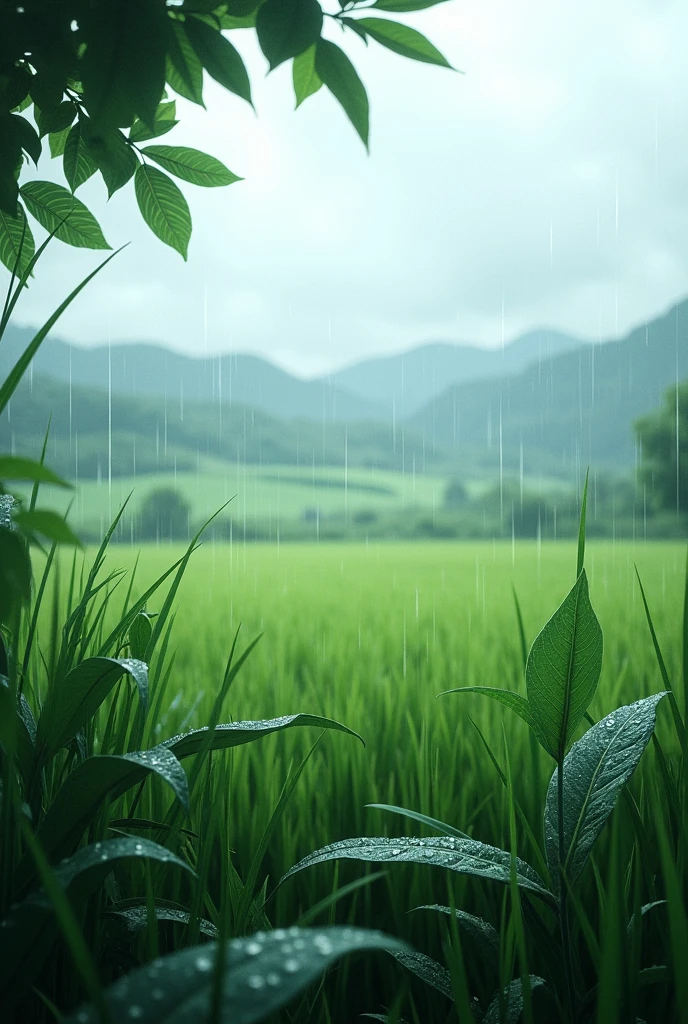 The rain still on a cloudy day in a green and beautiful rural place
