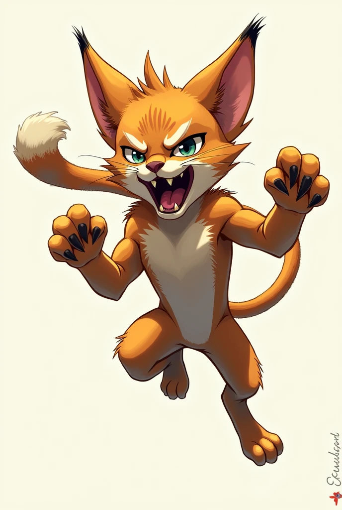 Young Beast（Cat）He&#39;s trying to challenge himself, jumping with both hands raised, becoming violent and making a scary face.
