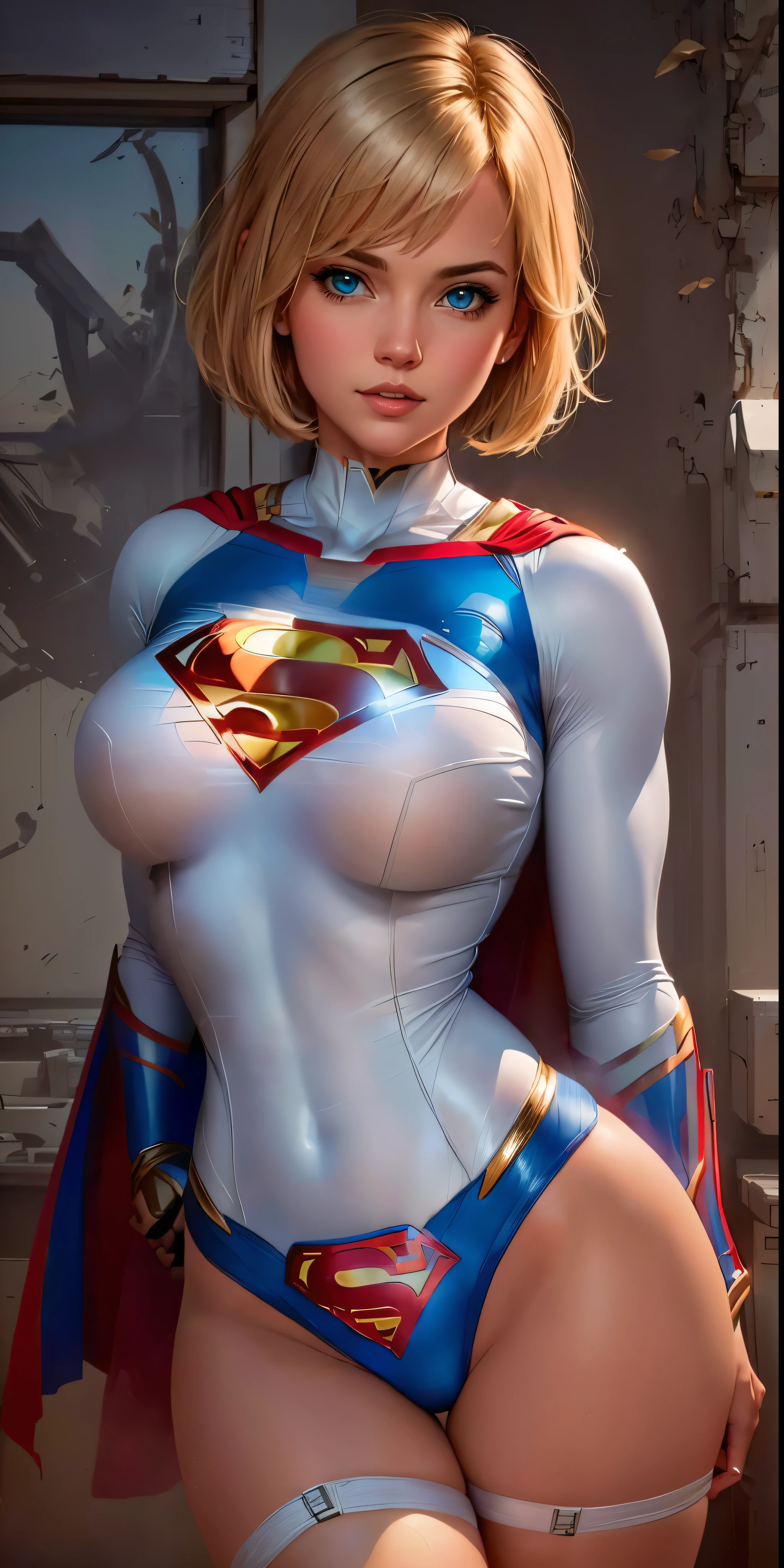 a close up of a woman in a superman costume posing, power girl, extremely detailed artgerm, artgerm julie bell beeple, chris moore. artgerm, supergirl, artgerm jsc, artgerm. high detail, by stanley artgerm, style artgerm, artgerm detailed, artgerm style, voluptuous, thick ass, slingshot bikini,wide_hips, thick thighs