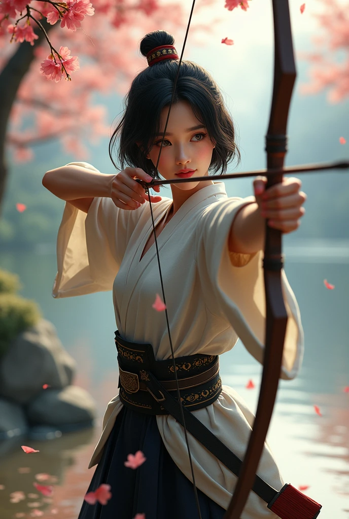 Japanese style archery woman Japanese bob cut