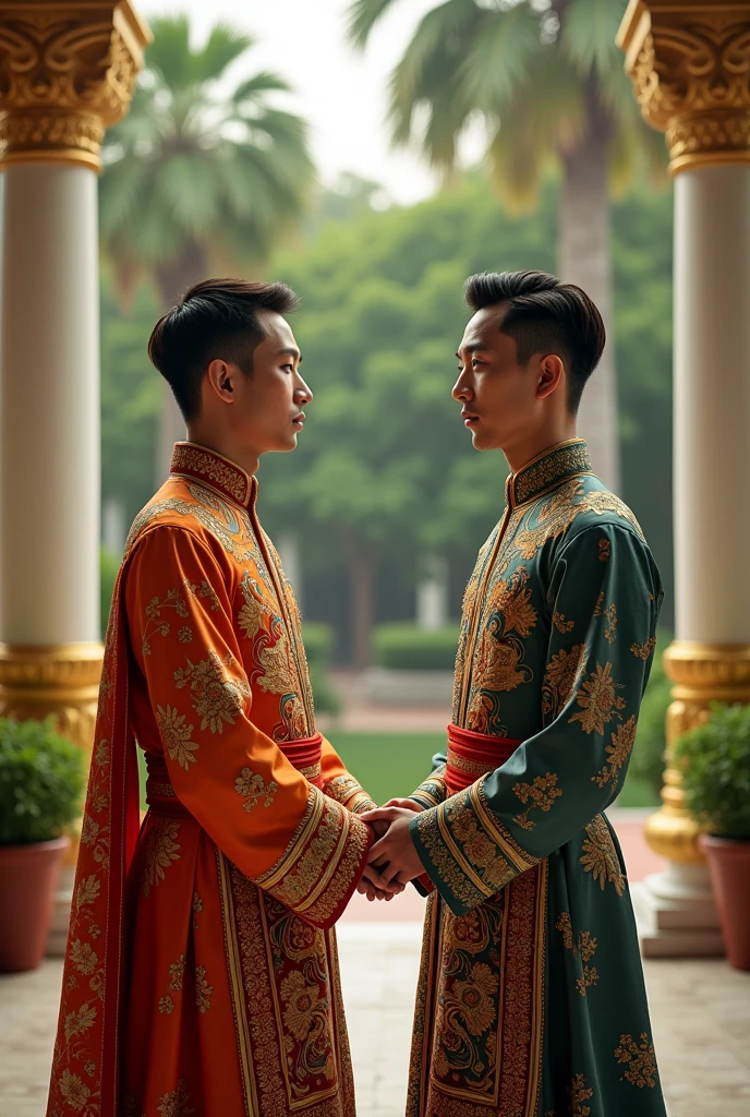 Two men wearing Thai traditional clothing from the reign of King Rama V.