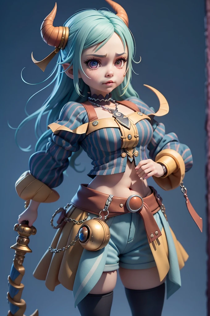 character inspired by mario bros,(rayman legends), mic, long-sleeved blouse with black and white stripes, different colors, Small shorts or legging pants, small waist, corpo mic, blouse with stripes, CG, striped shirt, striped sock, based on ((kingdom hearts)), (kingdom hearts), without a hat, colourful hair, takes bowser, ((striped shirt)), subsurface alta, hight subsurface, occlusion environment, big sword in hand, greatsword, carrying sword, segurando greatsword, skin natural, ((large video game decorations)), Sword and shield, ((castlevania)), dark animals in the background, dark dolls in the scene, monsters in the scene, Panning, (very big tits), dark theme, mask covering the mouth, monsters in the background, character in the center of the scene, diffuse color blue, dark blue color, detailed, sensual ao extremo, full body, creatures in around, ((demons and dragons)),((demons and dragons)),((só de calcinha)),((lingeriee))