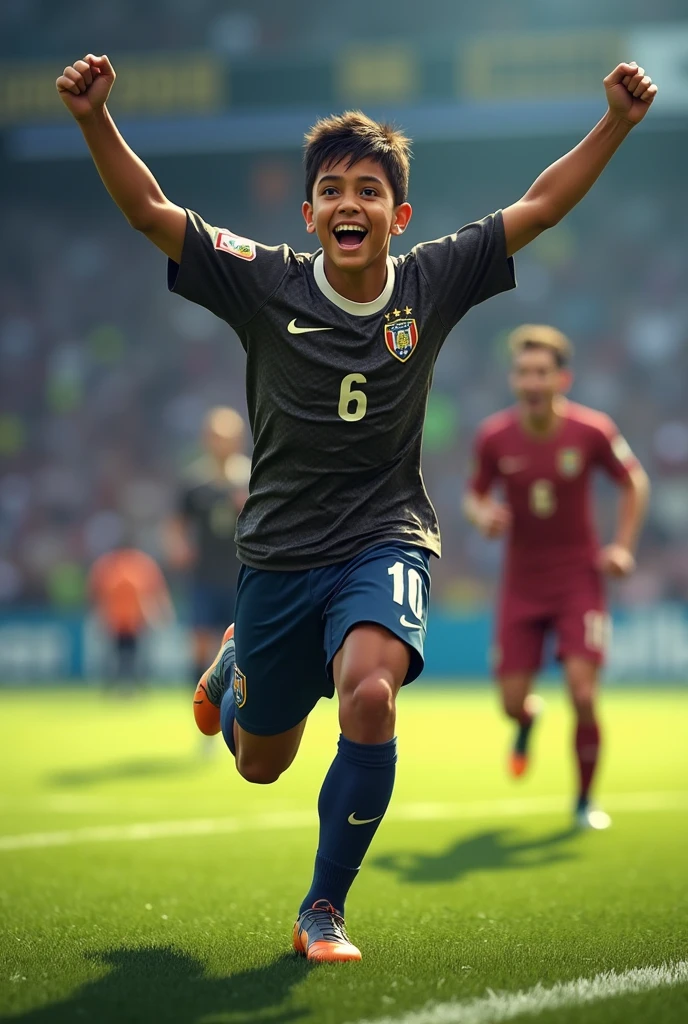 Internacional youth player named Davi, , shirt 6, celebrating a realistic goal