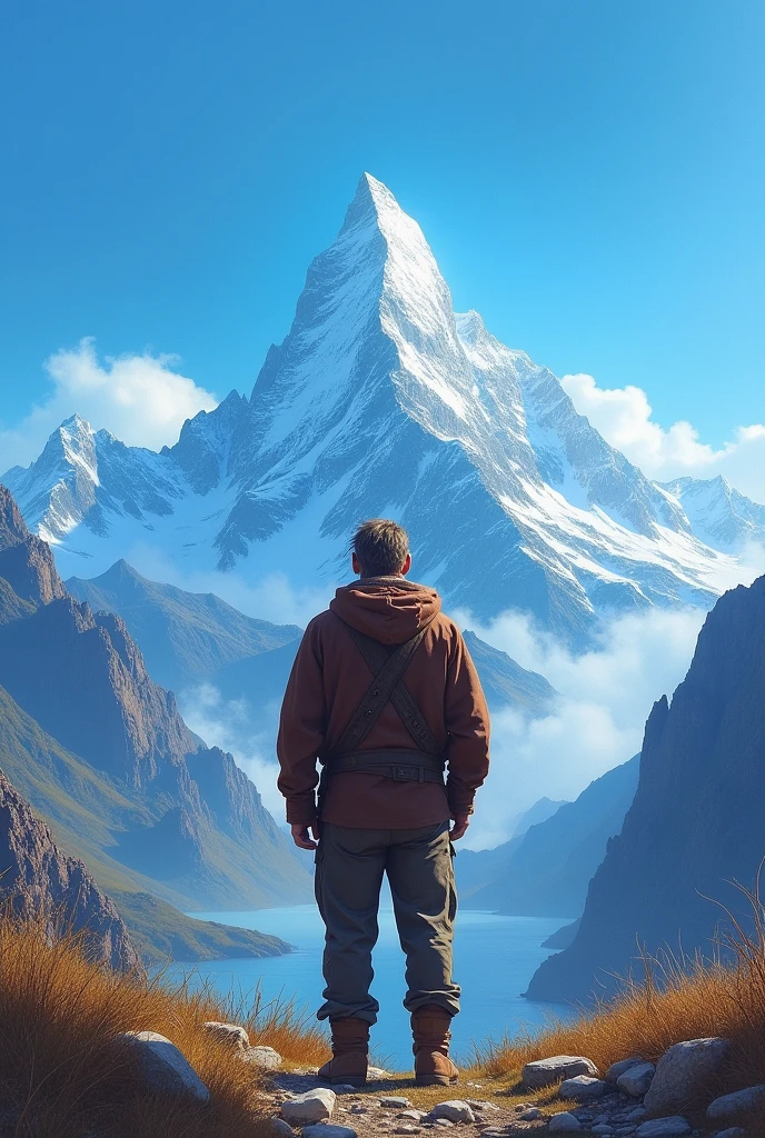 Man seeing blue sky infront of mountain 