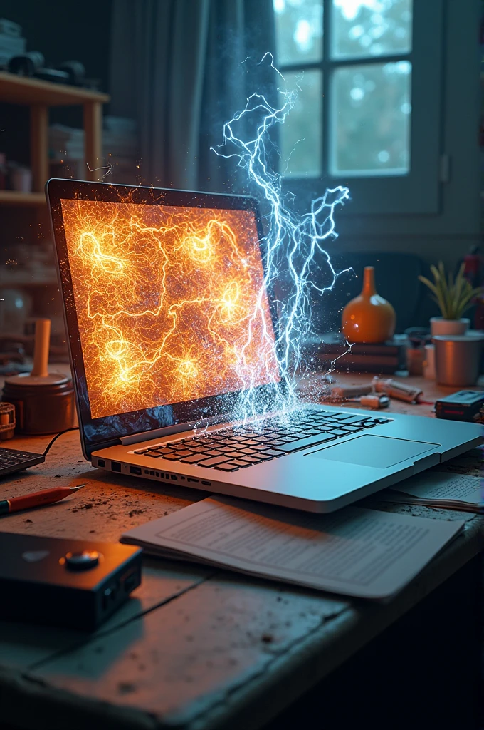Picture of an overcharged laptop pc