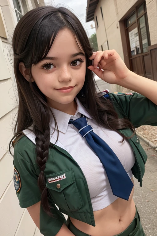 Cute Girl flashing tits, wearing a Scout Uniform