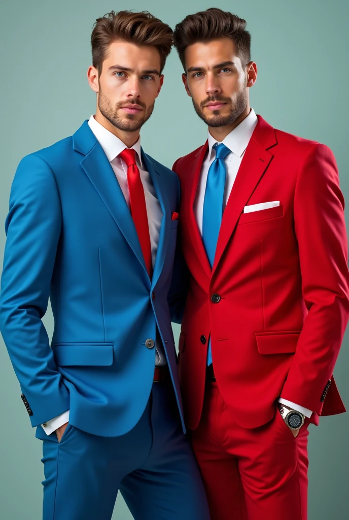 Two young men in colorful suits and ties.
