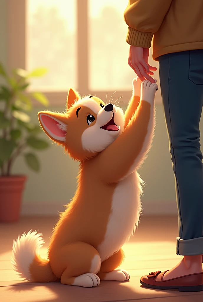 Dog stretching for his owner
