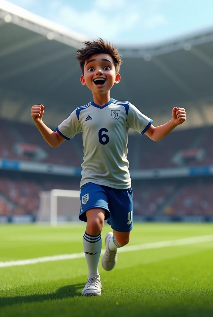 Player from the youth team of the Ceramic Athletic Club named Davi, 13 years old, shirt 6, celebrating the realistic goal