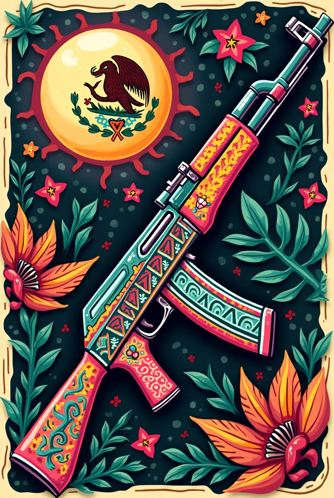 A colorful 2d ak 47 csleberaz mexican culture of mexico