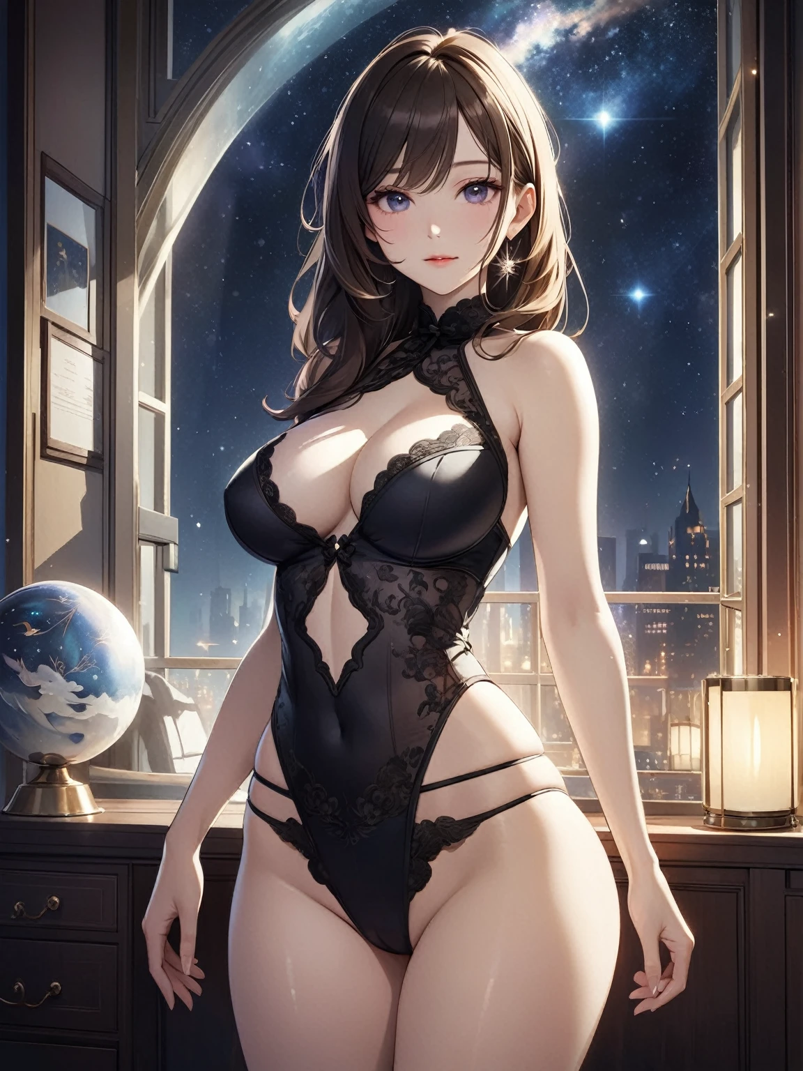 best quality, incredibly absurdres, extremely detailed, 2.5D, delicate and dynamic, beautiful woman, intelligent cool beauty, captivating look, tight up hair, wearing iridescent gradient sleeved cheongsam features intricate and luxurious embroidery, shiny satin fabric, accessories, superlative body proportion, gorgeous and gorgeous effects, background aristocratic social setting